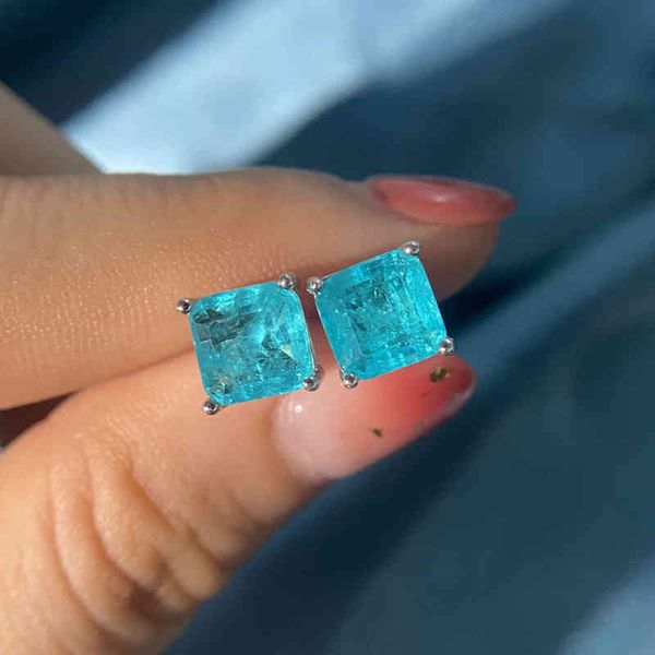 

vintage real 925 sterling silver paraiba tourmaline gemstone birthstone ear studs earrings ladies fine jewelry gifts, Golden;silver