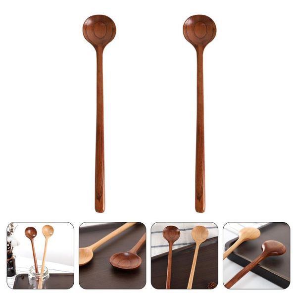 

spoons 2pcs wooden long handle soup spoon household stirring mixing