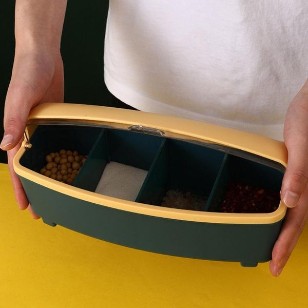 

storage bottles & jars 45be blue/pink/white clear condiment box with separate spoons and 4 pcs compartment for spice salt sugar cruet