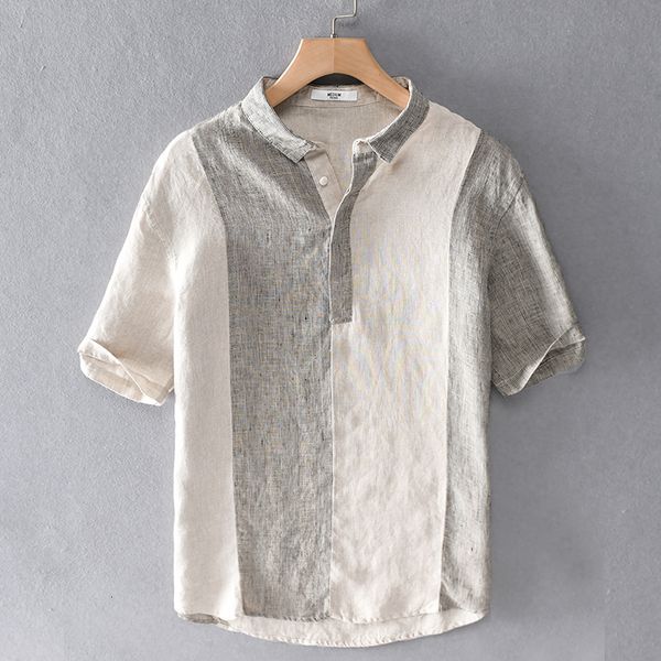 

2021 new summer casual short-sleeved pure linen brand japanese retro comfortable shirts for men fashion loose shirt male ouoj, White