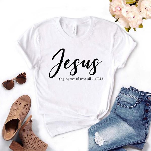 

women jesus name above all names graphic harajuk print t-shirt 2021 summer fashion short sleeved t-shirt girl drop ship, White