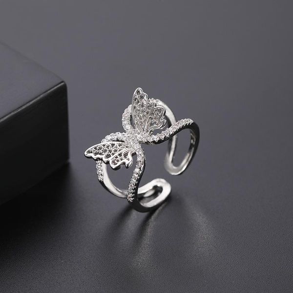 

cluster rings exquisite women silver crystal zircon ring butterfly european engagement wedding valentine's day gift jewelry gifts, Golden;silver
