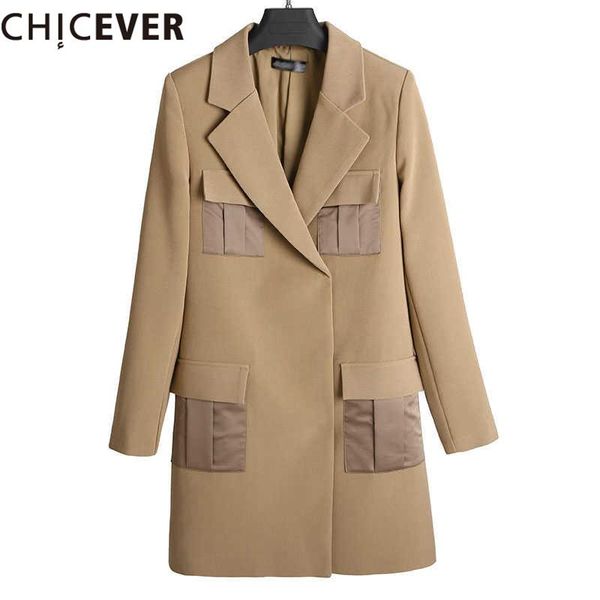 

women's suits & blazers chicever sashes blazer for women patchwork high waist lapel collar pockets long coat female 2021 spring fashion, White;black