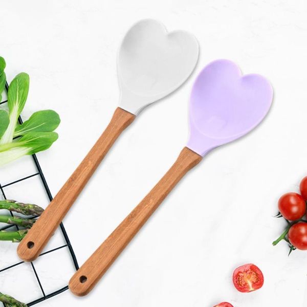 

spoons useful soup ladle reusable rice scoop portable ergonomics design silicone heart shape