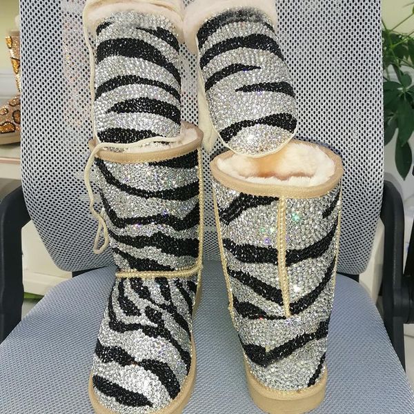 

boots handmade baby girls winter shoes gloves snow parents and bling rhinestones pearls crystal women, Black;grey