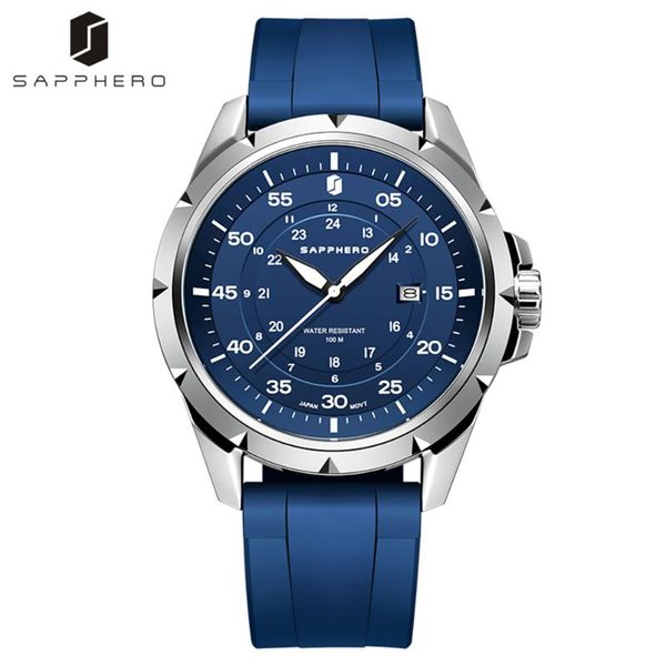 

wristwatches sapphero luxury business mens watch silicone strap japanese movement quartz 100m waterproof causal wristwatch relogio masculino, Slivery;brown