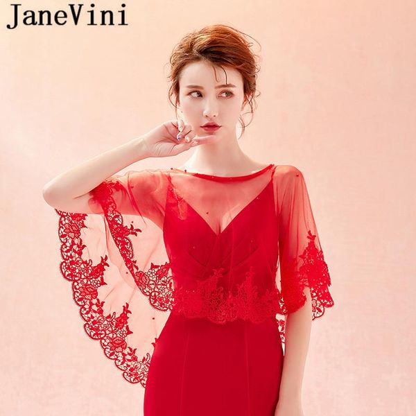 

wraps & jackets janevini summer red lace bridal shawl elegant bolero women coprispalle tulle wedding boleros beaded party, White