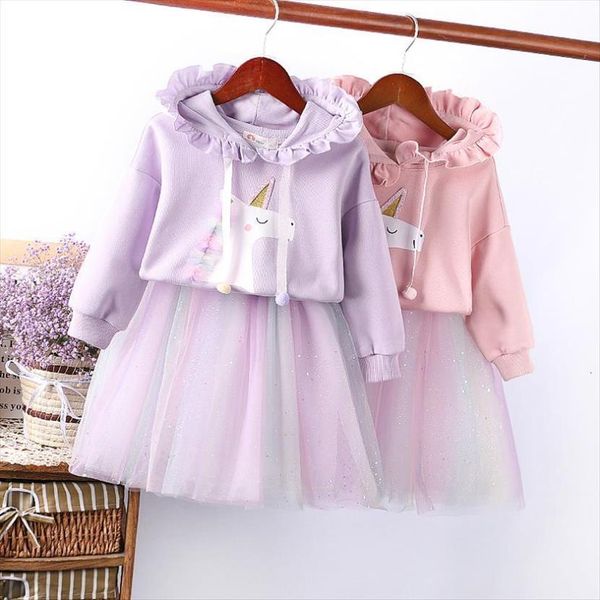 

princess infant kids girls clothes sets fashion cartoon print long sleeve pullover hooded lace tutu skirts 2 7y, White