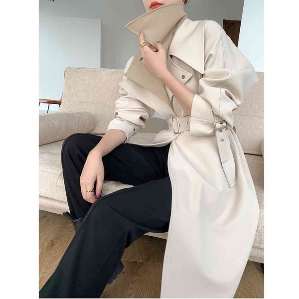 

women's trench coats coat 2021 british belt calf long women's, Tan;black