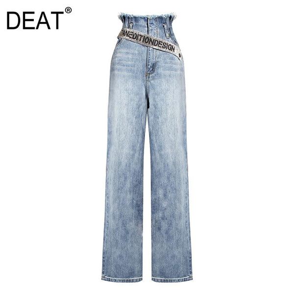 

women's jeans [deat] light blue wide leg belt water drill diamond loose plus size pants women mall goth 2021 spring and summer gx837