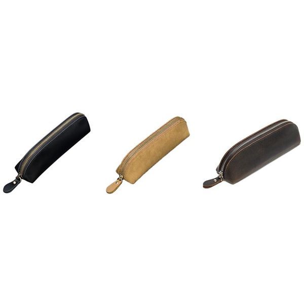 

pencil bags handmade leather bag vintage retro style cowhide zipper pen case school office stationery gift