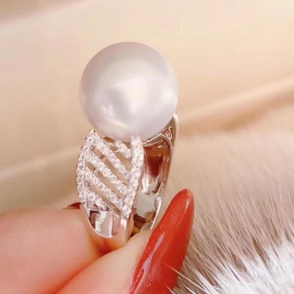 

cluster rings d327 pearl ring fine jewelry 925 sterling silver natural 11-12mm fresh water round white pearls female's for women gifts, Golden;silver