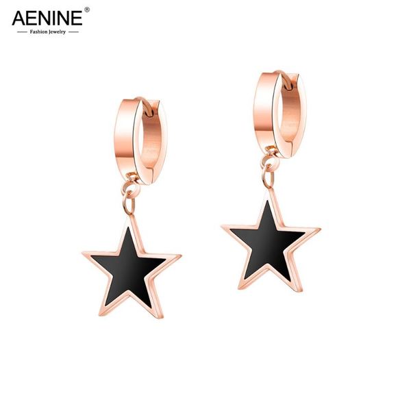 

hoop & huggie aenine fashion black acrylic pentagram earrings for women titanium steel rose gold color female pendientes ae17080, Golden;silver