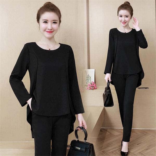 

black blue casual women set long sleeve fake two piece +pants women suit sets, Gray