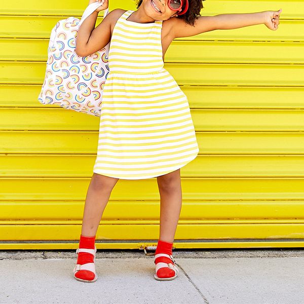 

children summer stripe dresses baby childrens dot printed casual dress for girl square collar a-line dresses girl cute clothing, Red;yellow