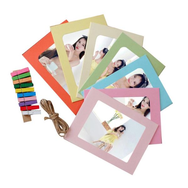 

3 set 30pcs 7 inches hanging paper picture frame with rope clips colorful paper p frame decor with rope clamps cre