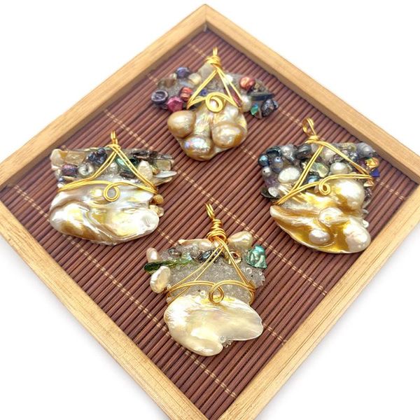 

charms style pendant natural freshwater pearl irregular stainless steel winding jewelry necklace charm lady, Bronze;silver