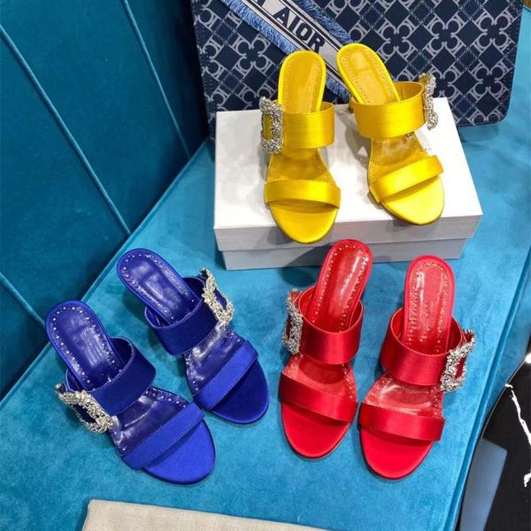 

slippers diamond decor silk women high heels real leather slides ins women's party woman shoes sexy, Black