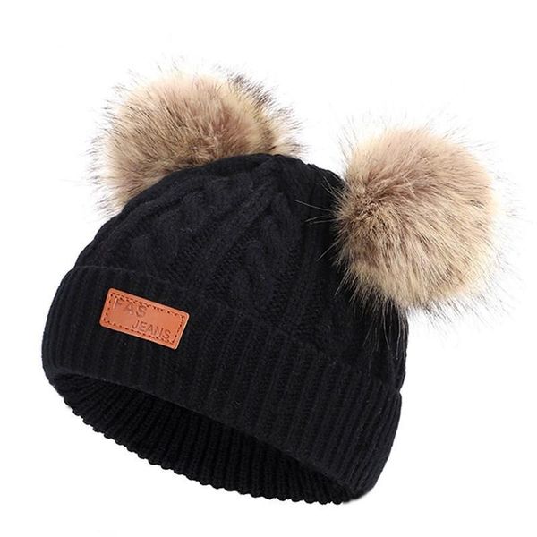 

caps & hats baby stuff hat knit solid winter warm fashion boy girl comfortable hedging imitation raccoon hair ball children cap, Yellow