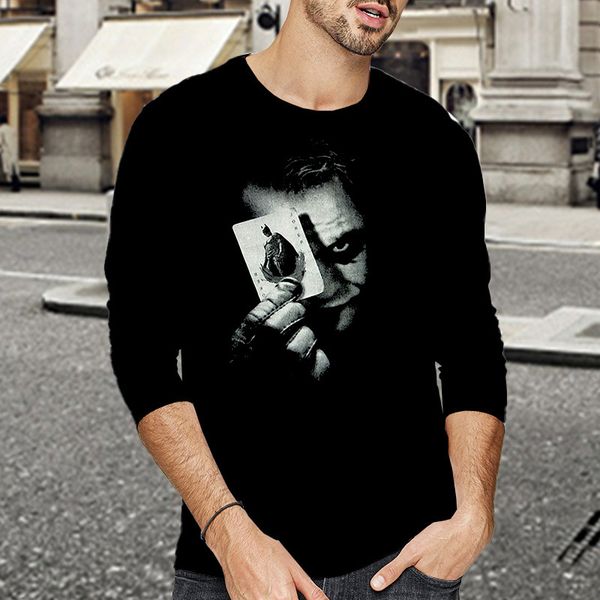 

autumn new men's t-shirt round neck casual cotton t-shirt youth trend classic clown long sve t-shirt men's wear, White;black