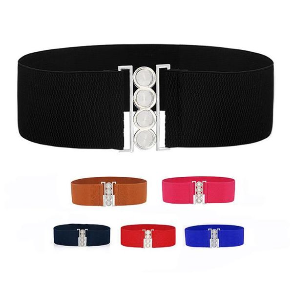 

belts 1pc summer women stretch elastic wide corset waist metal buckle fabric strap female apparel accessories dress, Black;brown