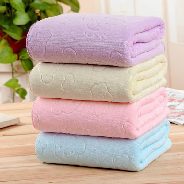 

towel absorbent breathable bath microfiber 70x140cm soft shower solid color embossed bear quick dry