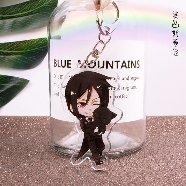 Butler preto Chaveiros Moda Figura Japonesa dos Desenhos Animados Sebastian Michaelis Carro Acrílico Chaveiro Chaveiro Chaveiros Jóias