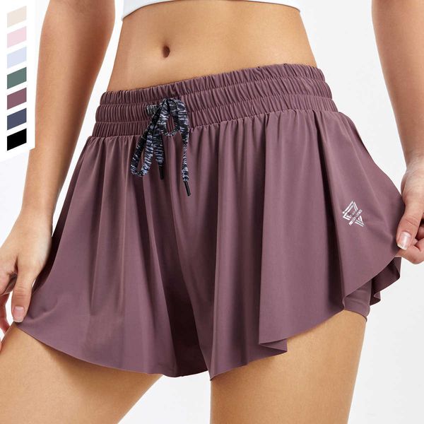 

sports shorts women's summer light proof safety pants fast drying double-layer loose skirts yoga tight fitness clothes outside wear, White;black