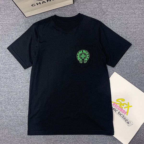 

2021 new ch cross fashion fluorescent green horseshoe print round neck loose casual t-shirt short sleeve, White;black