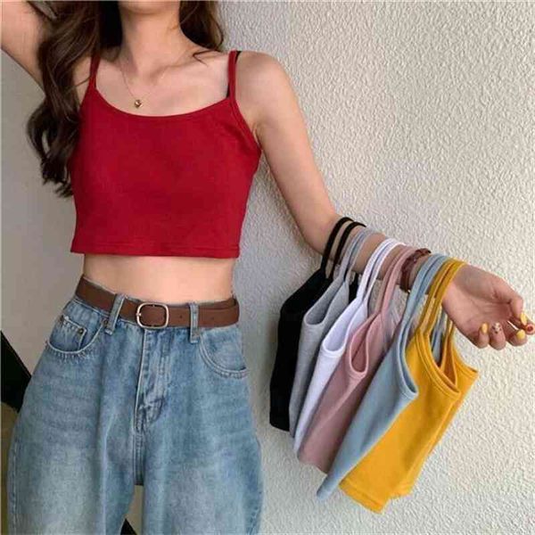 

fashion women solid summer camis crop female casual tank girl vest sleeveless cool streetwear club high street, White