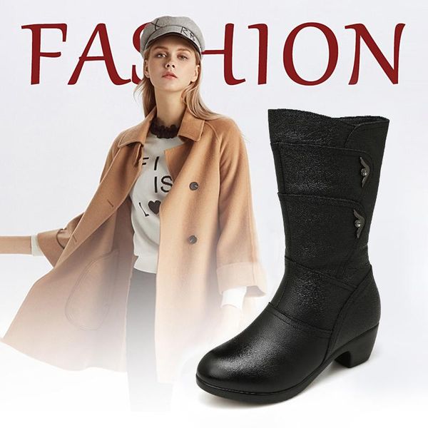 

boots 2021 autumn and winter ladies party high heels women's mid-heel plus size 42 velvet, Black