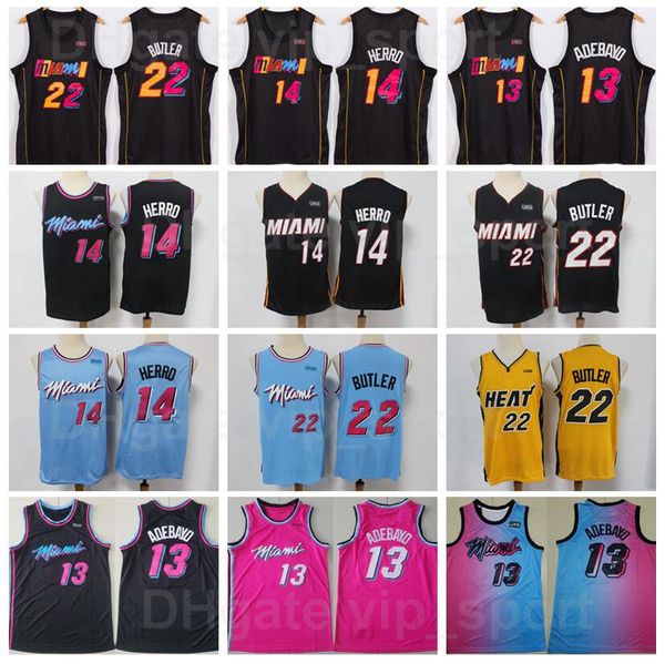 

men basketball jimmy butler jersey 22 bam adebayo 13 tyler herro 14 breathable blue yellow black pink team away for sport fans pure cotton g, Black;red