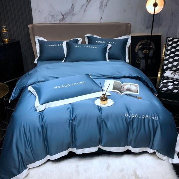 

bedding sets michiko solid color modern luxury duvet cover long staple cotton embroidered contrast edge four piece set