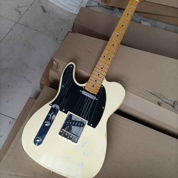 

6 strings left handed cream retro electric guitar with maple fretboard