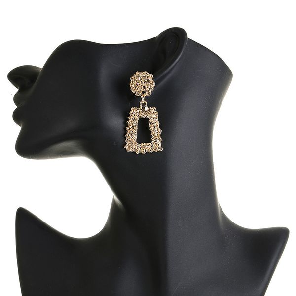 

studs earrings irregular concave convex embossed flower personalized geometric square metal, Golden;silver