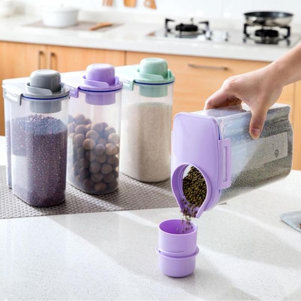 

storage bottles & jars kitchen food container grain box case with measuring cup plastic sealed flour rice boxes organizer
