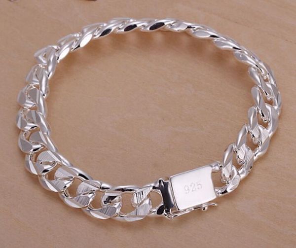 

925 sterling silver bracelets charm 10mm chain men women wedding gift gc609, Golden;silver