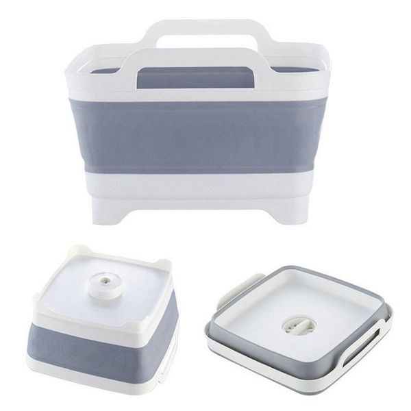 

buckets folding wash basin square fruit vegetable washing washbasin silicone dish tub kitchen sink drain basket portable storage basins