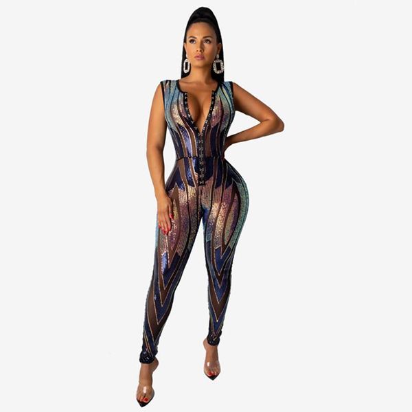 

women's jumpsuits & rompers elastic sequins buckle bodysuit, Black;white