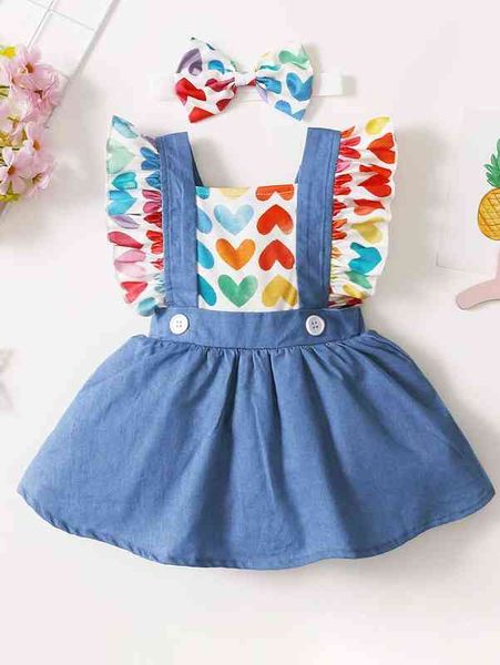 

baby girl heart spliced ruffle a-line dress with headband she, Red;yellow