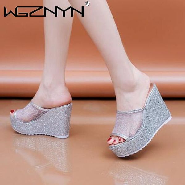 

slippers hollow out wedge sandals female summer women thick-soled high-heeled mother shoes woman high heels sexy, Black
