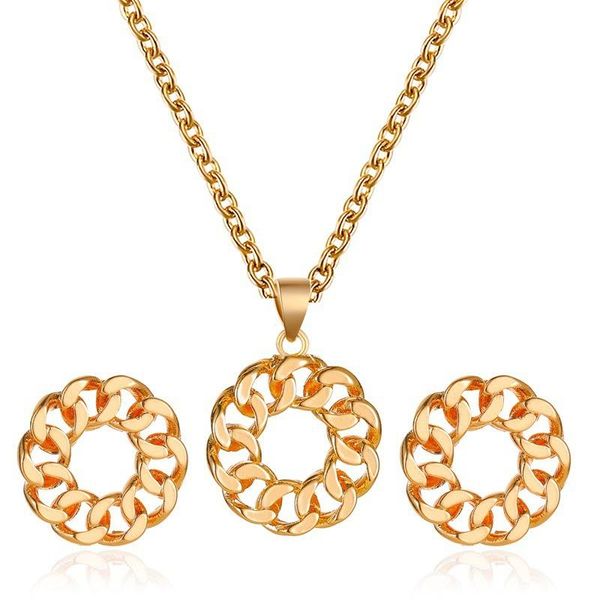 

simple chain earrings necklace hollow fashion metal earring rose gold pendant choker jewelry accessories set lady, Silver