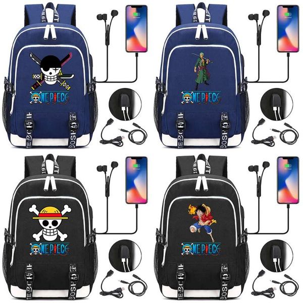 

backpack fashion anmie cartoon one piece monkey d luffy usb boy girl book school bag women teenagers men lappacksack