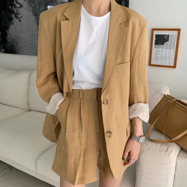 

korean chic elegant turn-down collar women blazers and shorts women 2 pieces sets vintage solid female outfits, Gray
