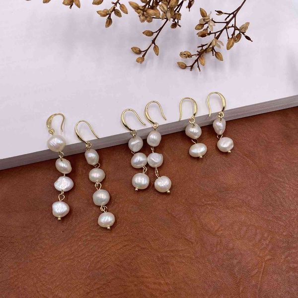 

style freshwater court pearl earrings temperament earrings personality versatile real gold electroplating long female, Golden