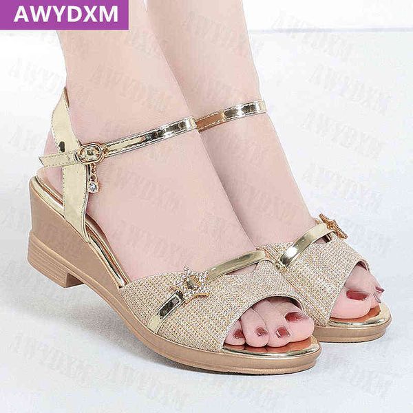 

sandals crystal wedges women shoes new brand rhinestone high heels bling summer slippers pumps 2 style 220310, Black