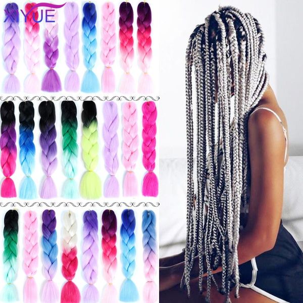 

human ponytails 64 colors 24inch ombre synthetic jumbo hair extensions headbands braids hairstyles pink red blue braiding headwear, Black