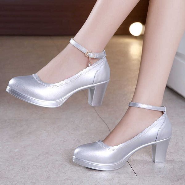 Big Size 32-43 Block Heels Platform Shoes Women Pumps 2021 Tacco medio Primavera Scarpe da sposa Ladies Office Party Scarpe da ballo Y0611