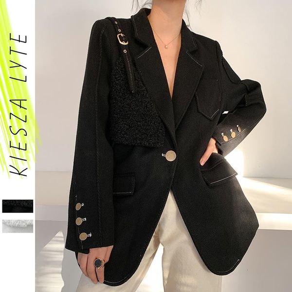 

women's suits & blazers wool coat women winter 2021 fashion pactchwork black woolen female suit coats ladies blazer jackets, White;black