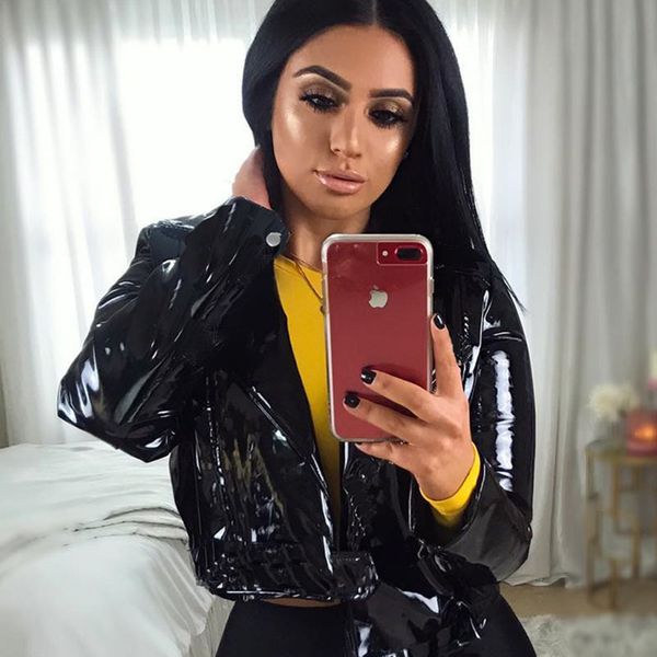 

wholesale 2021 fashion women short black leather jacket coat autumn steampunk motorcycle leather jacket female bright color coat